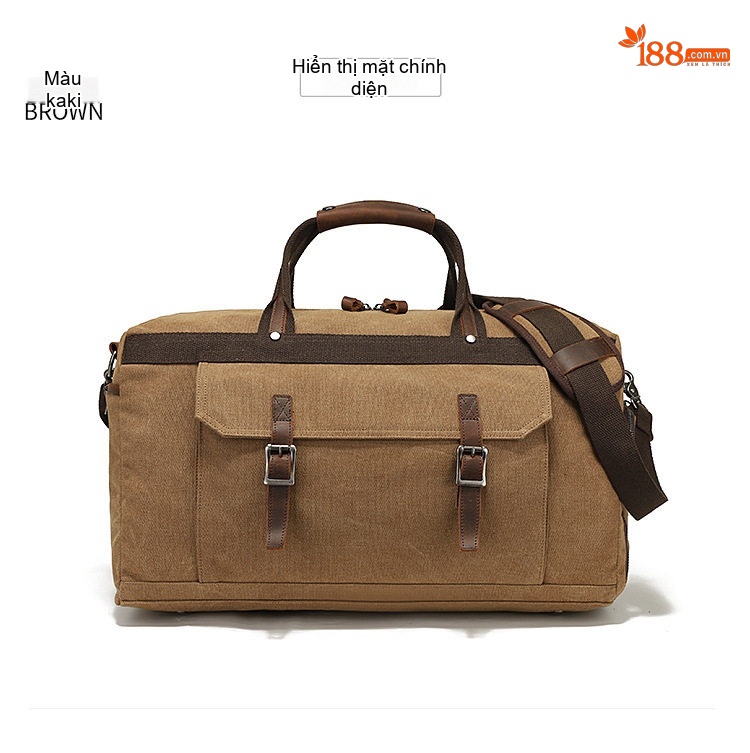 Túi Du Lịch Xách Tay Vải Canvas Đeo Chéo Phong Cách Âu Mỹ Kết Hợp Da Thật Màu Xanh Olive, Xám, Nâu chi tiết 18