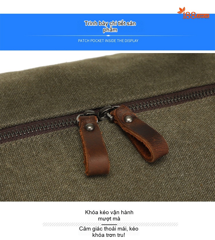 Túi Du Lịch Xách Tay Vải Canvas Đeo Chéo Phong Cách Âu Mỹ Kết Hợp Da Thật Màu Xanh Olive, Xám, Nâu chi tiết 21