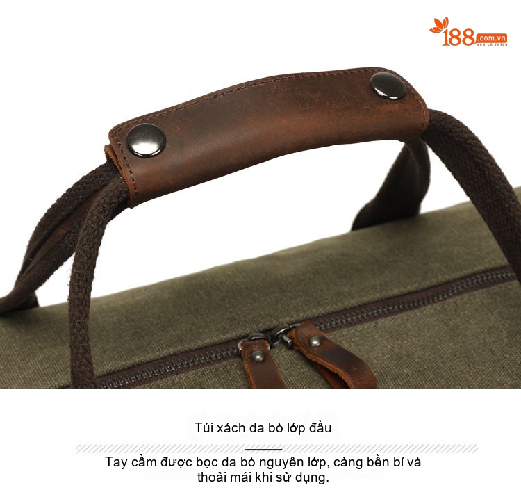 Túi Du Lịch Xách Tay Vải Canvas Đeo Chéo Phong Cách Âu Mỹ Kết Hợp Da Thật Màu Xanh Olive, Xám, Nâu chi tiết 22