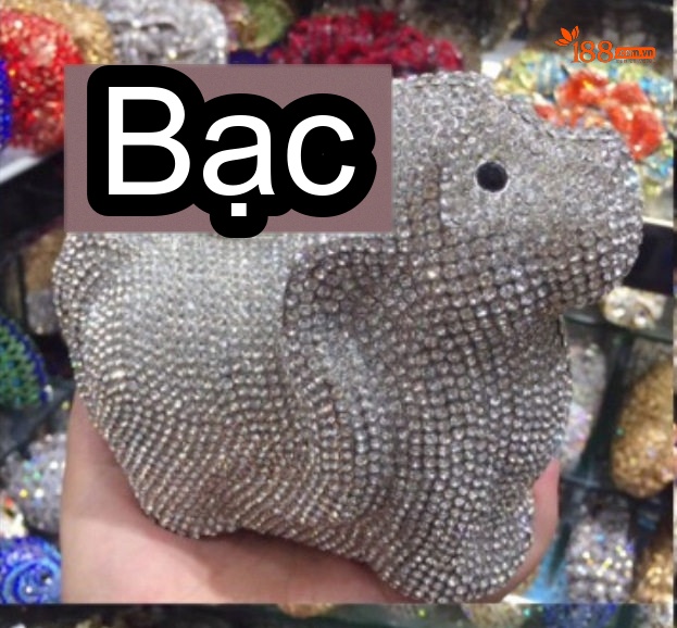 Túi Dự Tiệc Đính Đá Hình Chú Chó Mini Cầm Tay Sang Trọng Màu Đỏ, Hồng, Đen, Xanh...