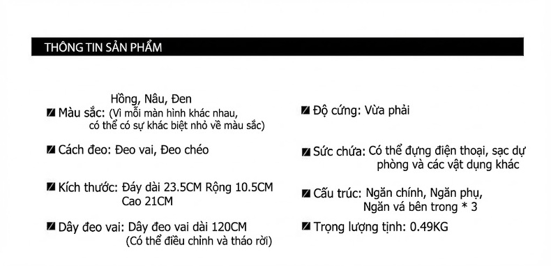 Túi Đựng Bình Nước Giữ Nhiệt Lớn Có Dây Đeo Chéo Tiện Lợi Màu Nâu, Đen, Hồng, Vân Cá Sấu... chi tiết 1