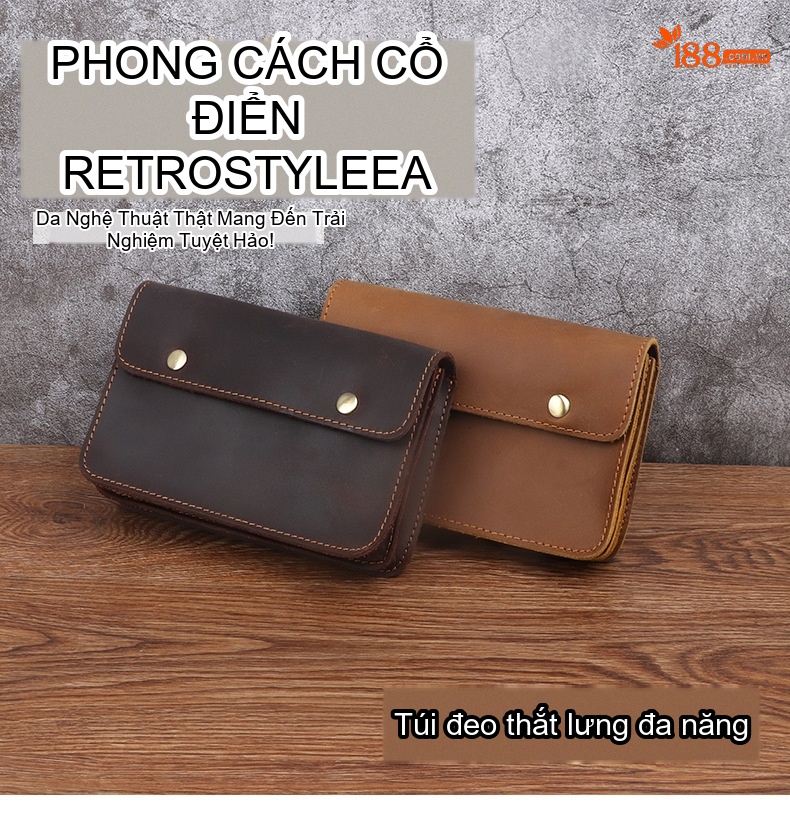 Túi Đựng Điện Thoại Đeo Thắt Lưng Nam Da Bò Lớp Đầu Khóa Bấm Size Lớn Màu Nâu Đậm, Nâu Vàng chi tiết 1