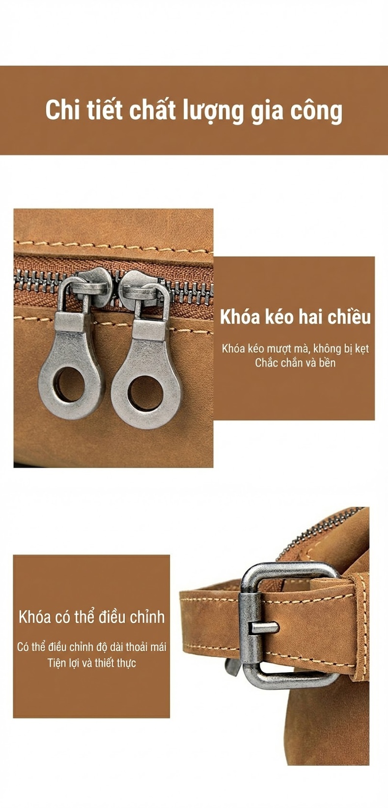 Túi Đựng Đồ Cá Nhân/Makeup Nam Nữ Da Bò Vintage Dung Tích Lớn Màu Nâu chi tiết 5