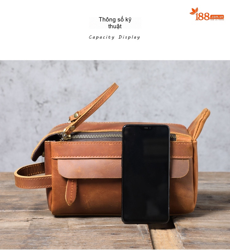 Túi Đựng Đồ Cá Nhân/ Mỹ Phẩm Nam Nữ Da Bò Phong Cách Retro chi tiết 1