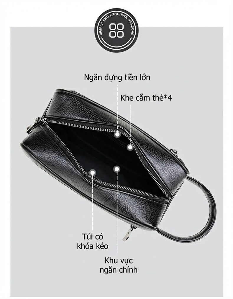 Túi Đựng Đồ Cá Nhân Nam Da Mềm Khóa Số Sức Chứa Lớn Màu Đen, Nâu chi tiết 10