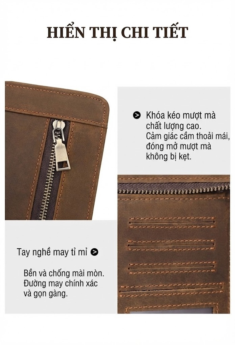 Túi Đựng iPad Da Thật Khóa Kéo Phong Cách Retro Cỡ 11 Inch Màu Nâu chi tiết 8