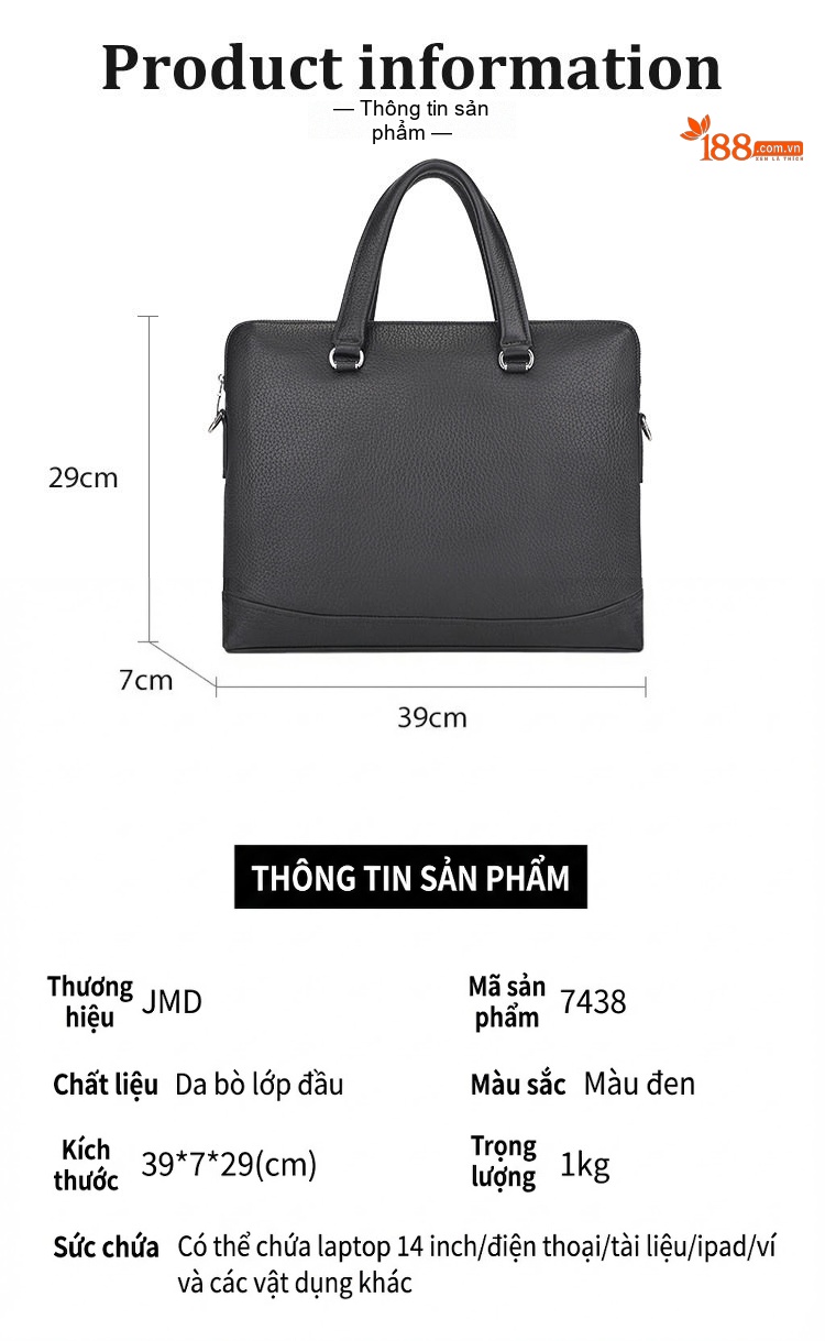 Túi Đựng Laptop Nam Da Bò Công Sở Khổ Ngang Có Dây Đeo Chéo Màu Đen chi tiết 1