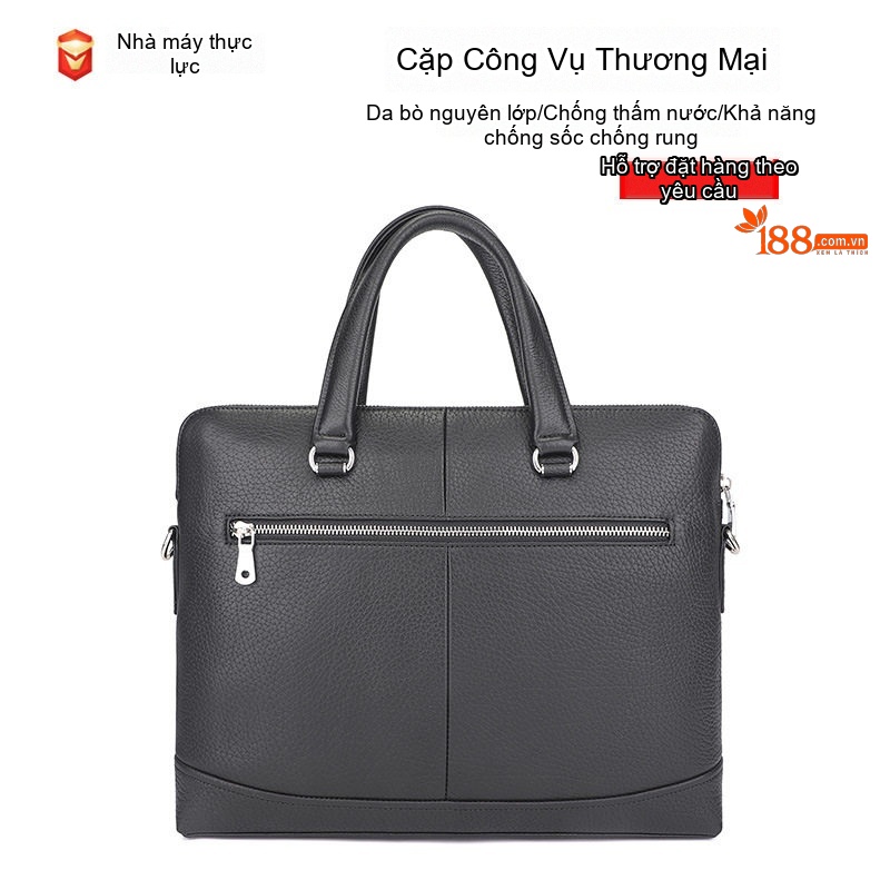 Túi Đựng Laptop Nam Da Bò Công Sở Khổ Ngang Có Dây Đeo Chéo Màu Đen