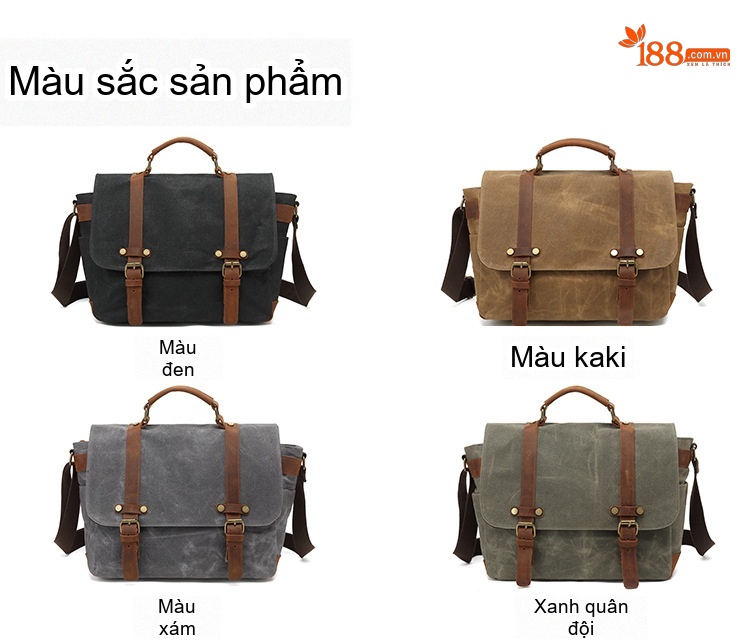 Túi Đựng Laptop Vải Canvas 15 Inch Công Sở Chống Nước Đeo Vai Màu Đen, Xanh Lá, Xám, Nâu... chi tiết 6