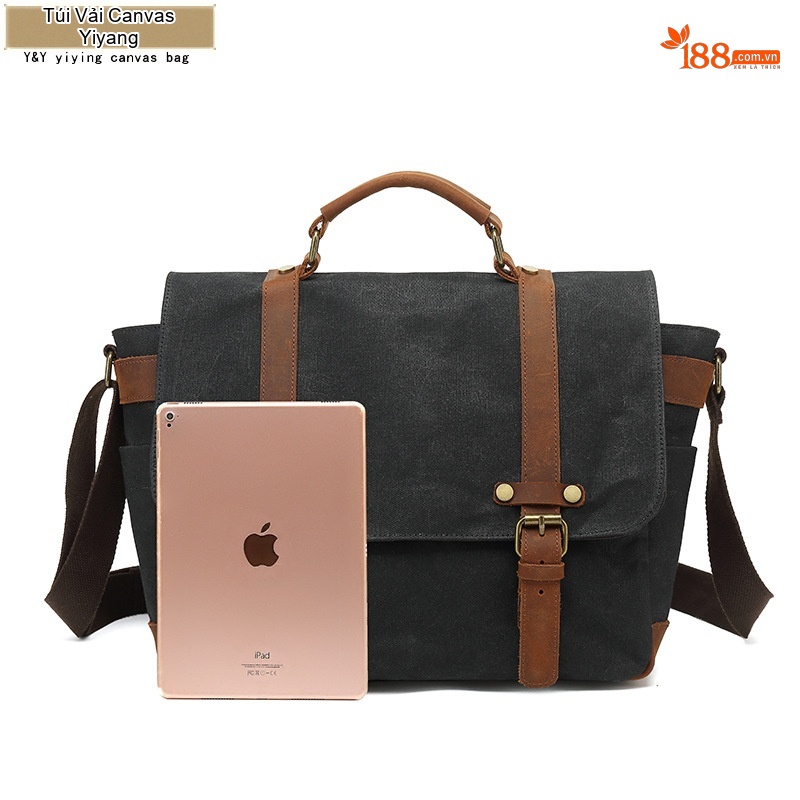 Túi Đựng Laptop Vải Canvas 15 Inch Công Sở Chống Nước Đeo Vai Màu Đen, Xanh Lá, Xám, Nâu... chi tiết 24