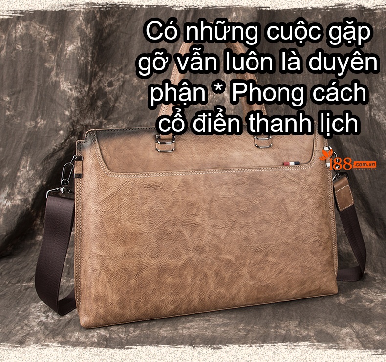Túi Đựng Tài Liệu Nam Da Mờ Cặp Công Sở Đeo Chéo Đựng Laptop Màu Nâu, Xanh chi tiết 1