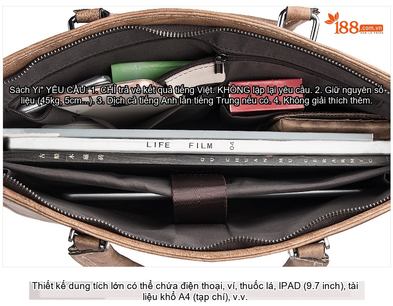 Túi Đựng Tài Liệu Nam Da Mờ Cặp Công Sở Đeo Chéo Đựng Laptop Màu Nâu, Xanh chi tiết 26