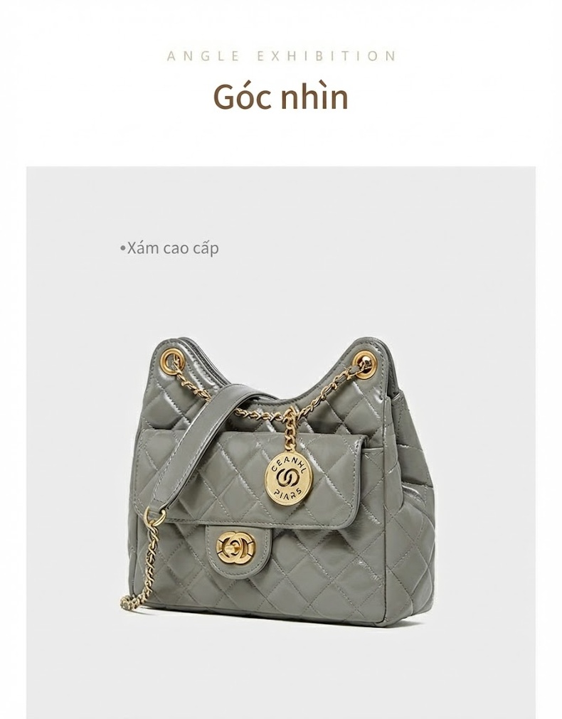 Túi Hobo Da Bò Quai Xích Trám Ô, Túi Đeo Vai, Túi Đeo Chéo Nữ Phong Cách Tiểu Thư Màu Đỏ Rượu Vang, Đen, Xám chi tiết 26