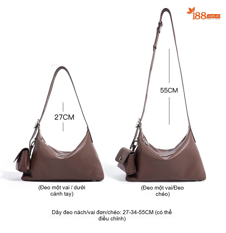 Túi Hobo Đeo Vai/Đeo Chéo Nữ Da Bò Thật, Thiết Kế Vintage, Sức Chứa Lớn Màu Đen, Nâu chi tiết 8