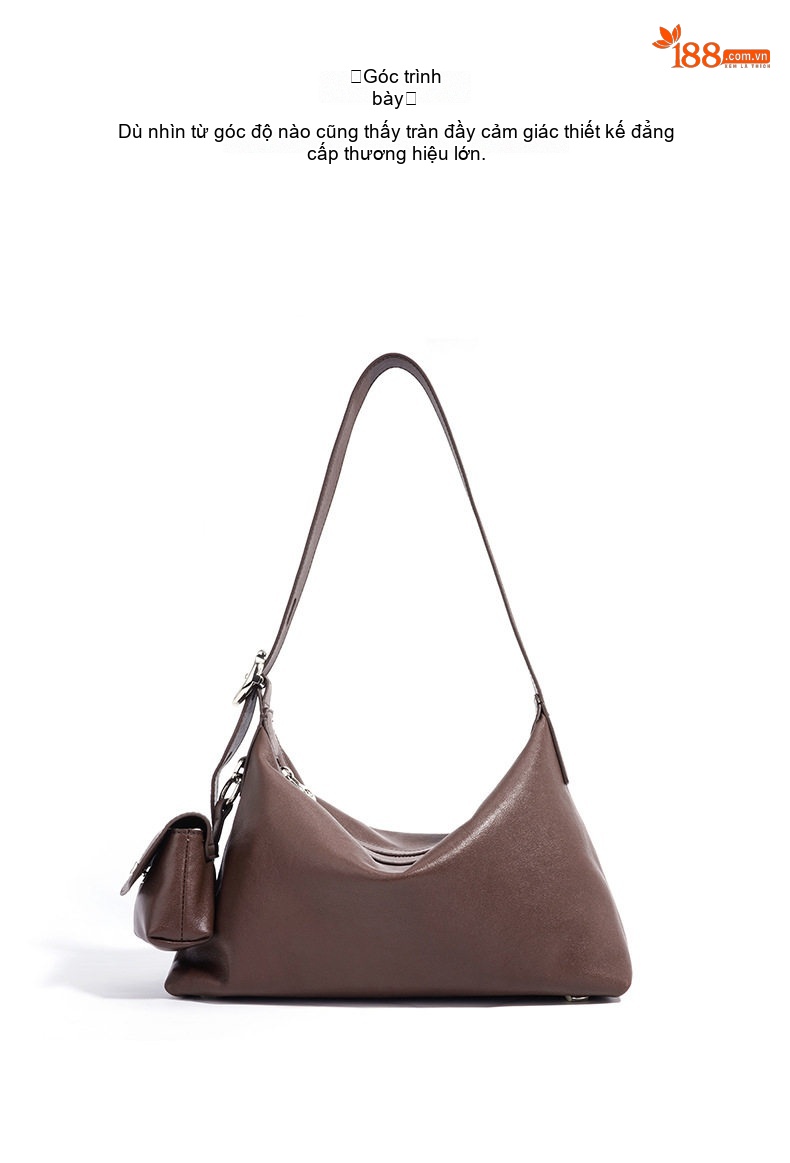 Túi Hobo Đeo Vai/Đeo Chéo Nữ Da Bò Thật, Thiết Kế Vintage, Sức Chứa Lớn Màu Đen, Nâu chi tiết 12
