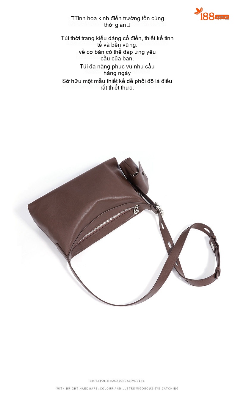 Túi Hobo Đeo Vai/Đeo Chéo Nữ Da Bò Thật, Thiết Kế Vintage, Sức Chứa Lớn Màu Đen, Nâu chi tiết 5