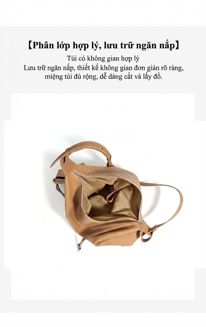Túi Hobo Nữ Da Bò Thiết Kế Pháp Sang Trọng Màu Nâu, Xanh Olive chi tiết 13
