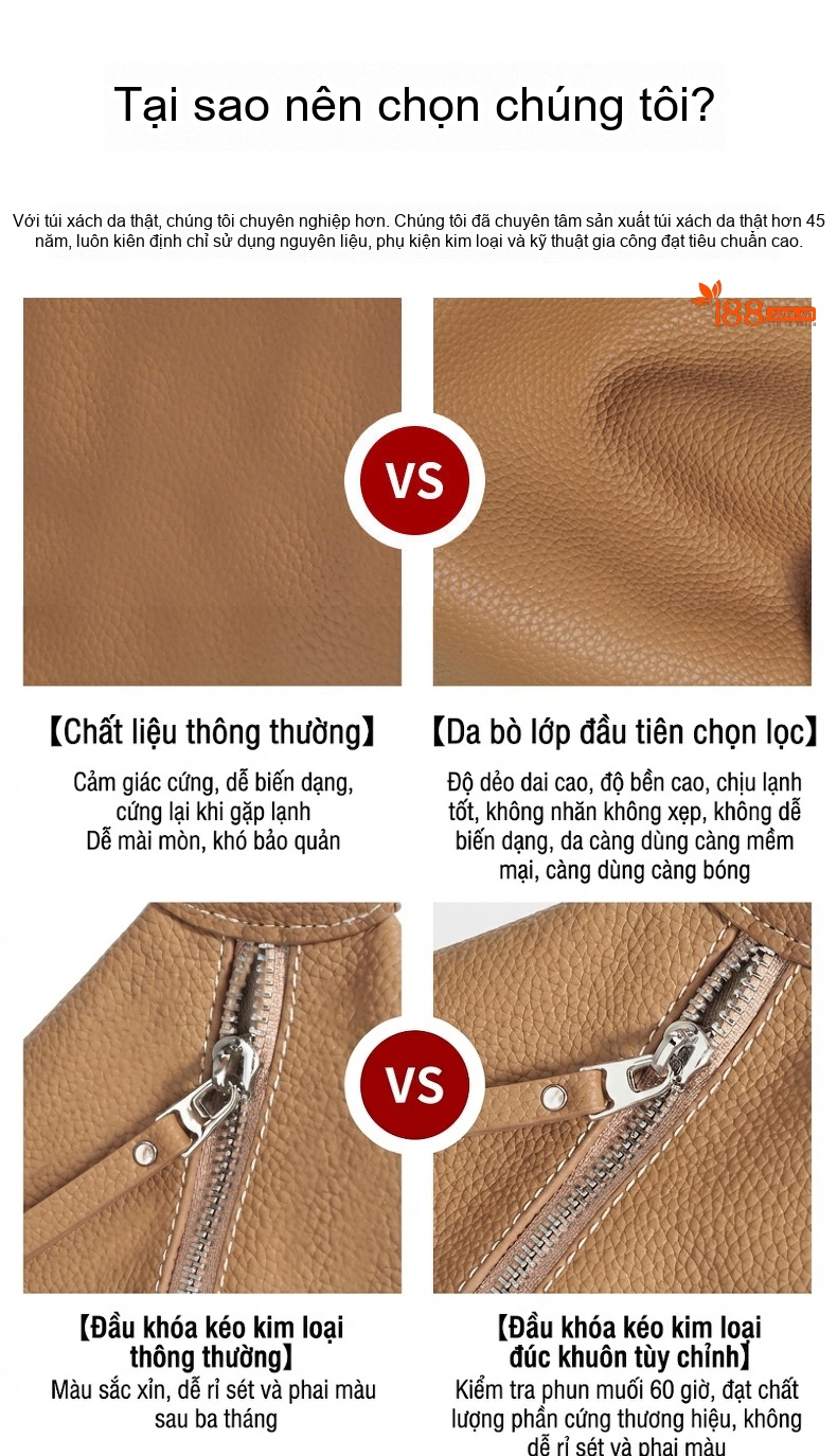 Túi Hobo Nữ Da Bò Thiết Kế Pháp Sang Trọng Màu Nâu, Xanh Olive chi tiết 2