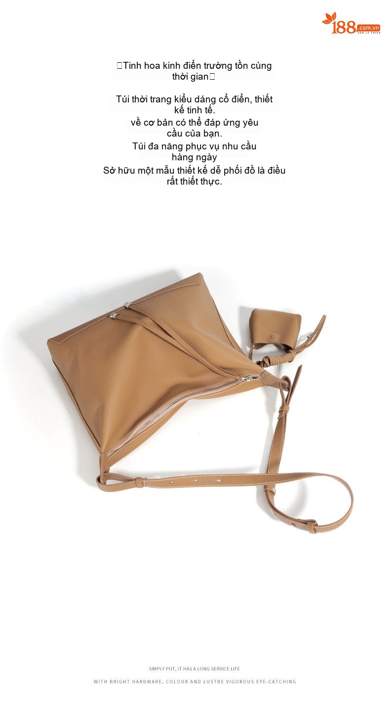 Túi Hobo Nữ Da Bò Thiết Kế Pháp Sang Trọng Màu Nâu, Xanh Olive chi tiết 11