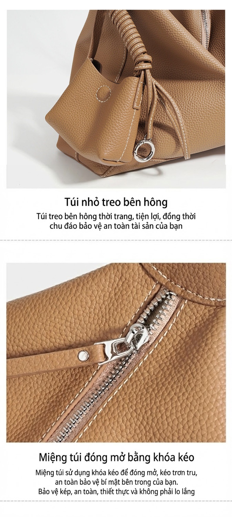 Túi Hobo Nữ Da Bò Thiết Kế Pháp Sang Trọng Màu Nâu, Xanh Olive chi tiết 17