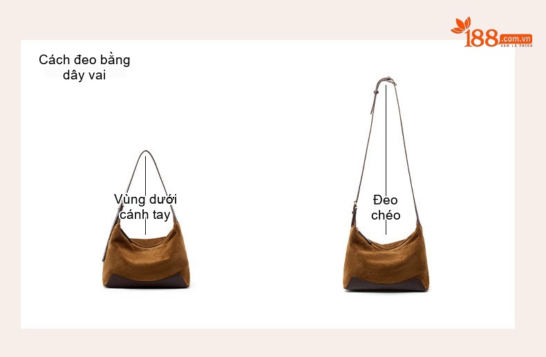 Túi Hobo Nữ Da Mờ Kiểu Bánh Bao Đeo Vai Đeo Chéo Phong Cách Công Sở Màu Nâu chi tiết 12