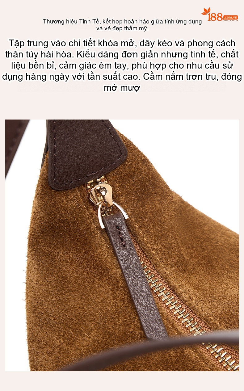 Túi Hobo Nữ Da Mờ Kiểu Bánh Bao Đeo Vai Đeo Chéo Phong Cách Công Sở Màu Nâu chi tiết 14