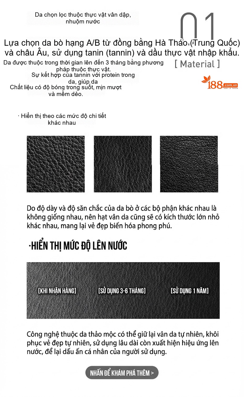 Túi Hobo Nữ Da Thuộc Thực Vật Theo Dấu Vết, Túi Đeo Vai Đơn Màu Đen chi tiết 3