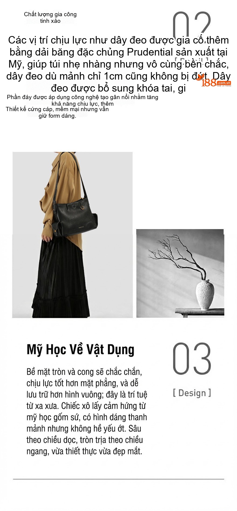 Túi Hobo Nữ Da Thuộc Thực Vật Theo Dấu Vết, Túi Đeo Vai Đơn Màu Đen chi tiết 5