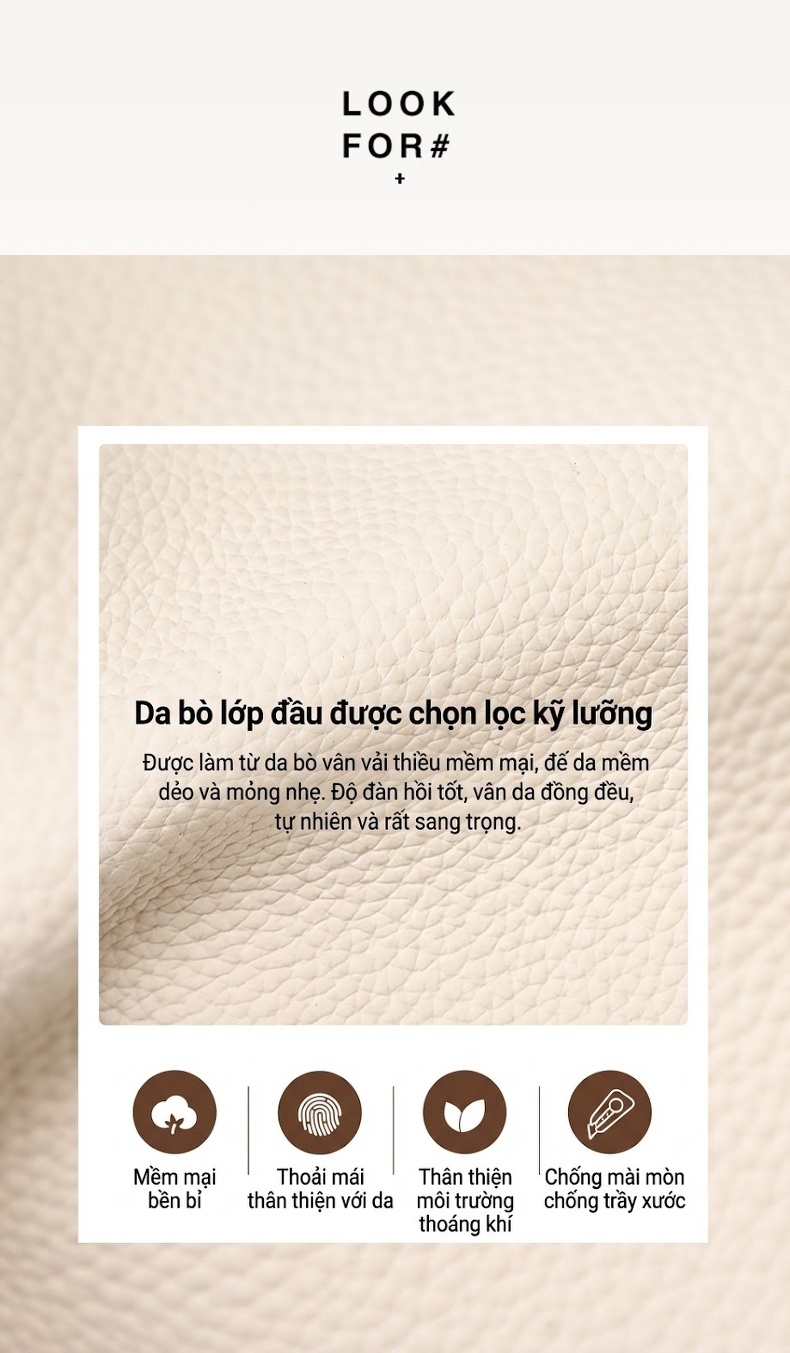 Túi Hộp Đựng Cơm Nữ Da Bò LP19, Túi Xách Tay, Túi Đeo Chéo Phong Cách Gigi Màu Đen, Kem, Nâu chi tiết 6