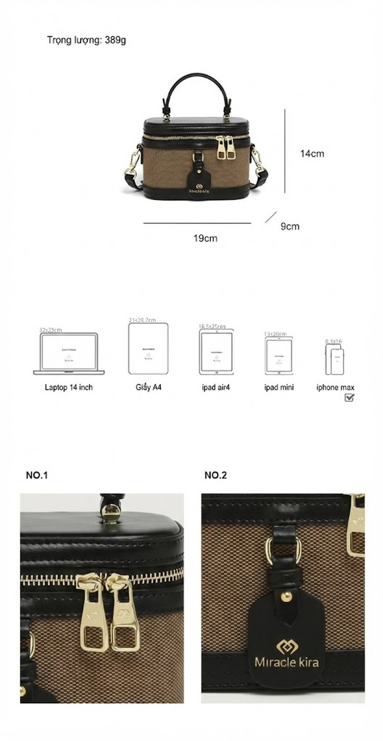Túi Hộp Mini Nữ Họa Tiết Trắng Đen Vuông Tròn Đeo Vai Phong Cách Xuân Hè chi tiết 7