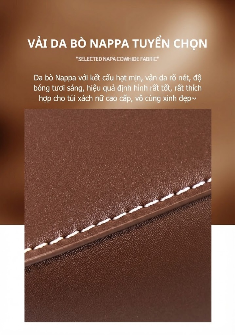 Túi Hộp Nữ Da Bò Công Sở Thời Trang Thu Đông Đeo Vai, Đeo Chéo, Xách Tay Thanh Lịch Màu Đen, Đỏ, Nâu chi tiết 5