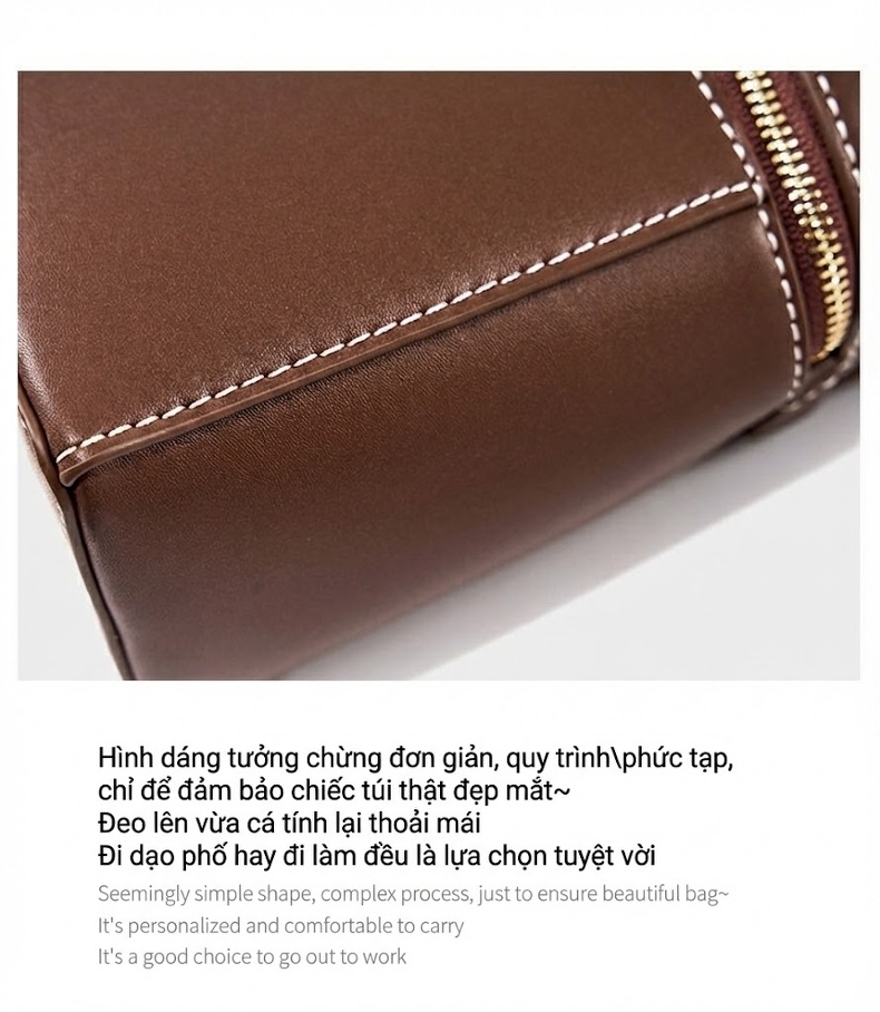 Túi Hộp Nữ Da Bò Công Sở Thời Trang Thu Đông Đeo Vai, Đeo Chéo, Xách Tay Thanh Lịch Màu Đen, Đỏ, Nâu chi tiết 27