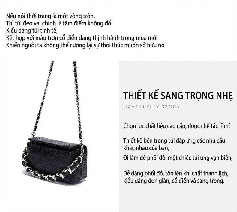 Túi Hộp Nữ Da Sần Dây Xích Đeo Chéo Thời Trang Màu Đen, Trắng chi tiết 26