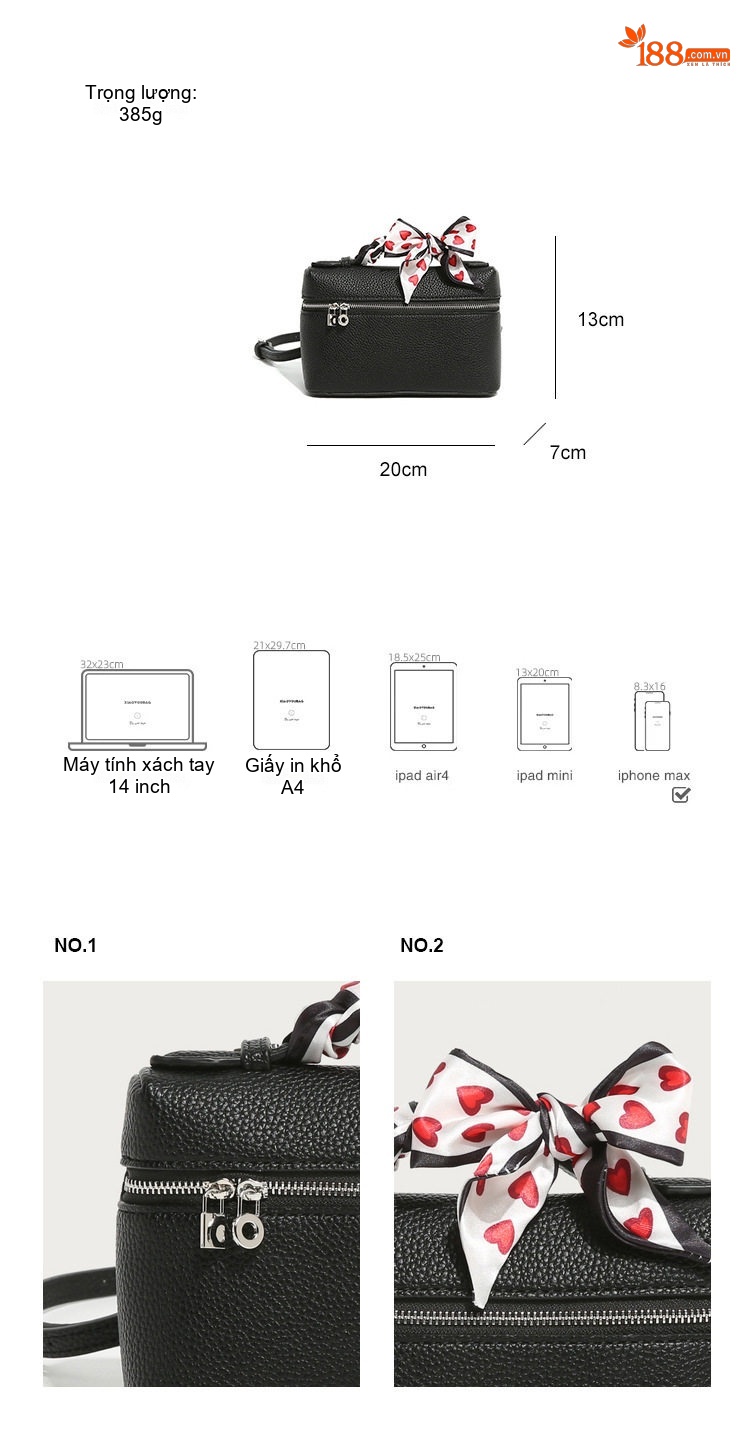 Túi Hộp Nữ Mini Da Mềm Thiết Kế Nhỏ Gọn Thời Trang Màu Đen, Hồng chi tiết 4