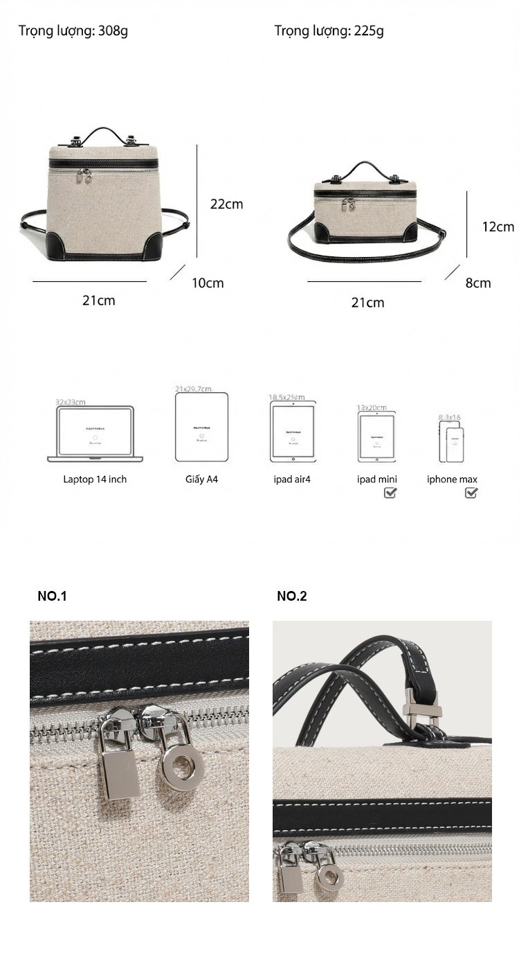 Túi Hộp Vải Canvas Đeo Chéo Mini Thời Trang chi tiết 4