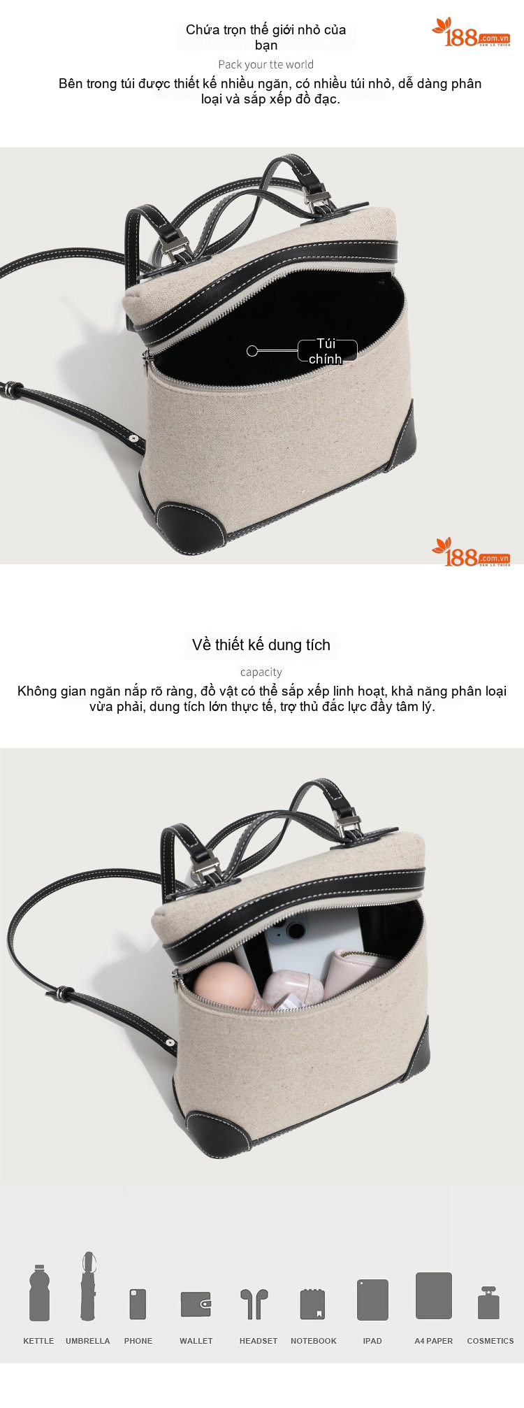 Túi Hộp Vải Canvas Đeo Chéo Mini Thời Trang chi tiết 5