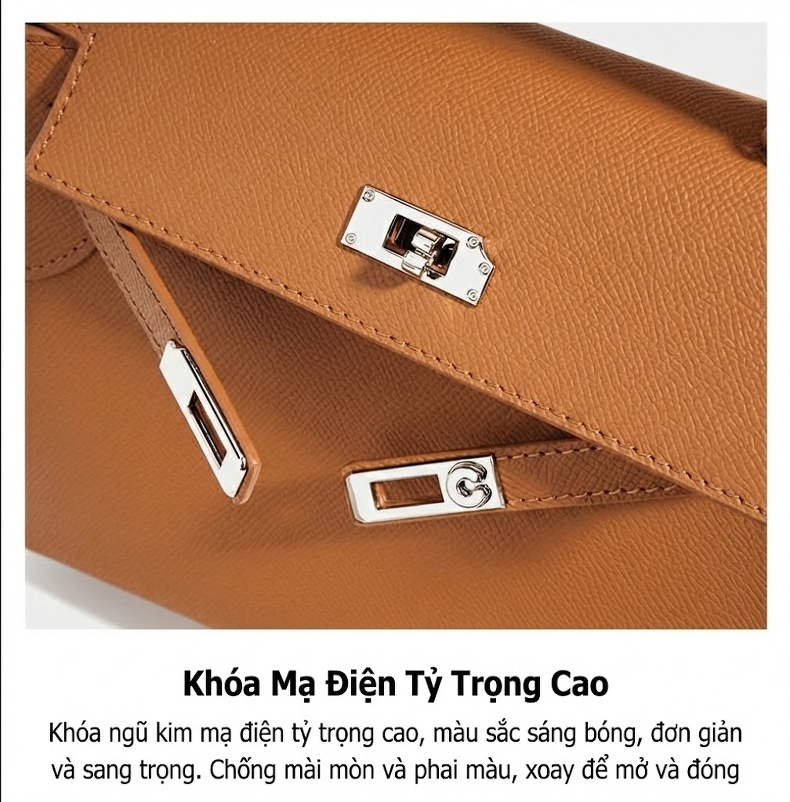 Túi Kelly 25 Da Bò Đeo Chéo, Xách Tay, Dung Tích Lớn Màu Nâu, Xanh Lá, Đen, Trắng... chi tiết 12