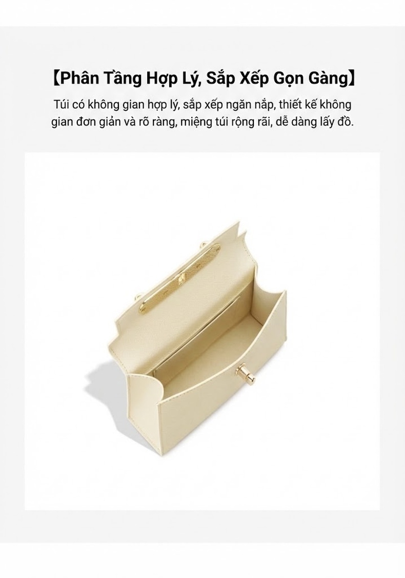 Túi Kelly Da Bò Mini Đeo Chéo Nắp Gập Dây Xích Màu Nâu, Trắng chi tiết 5