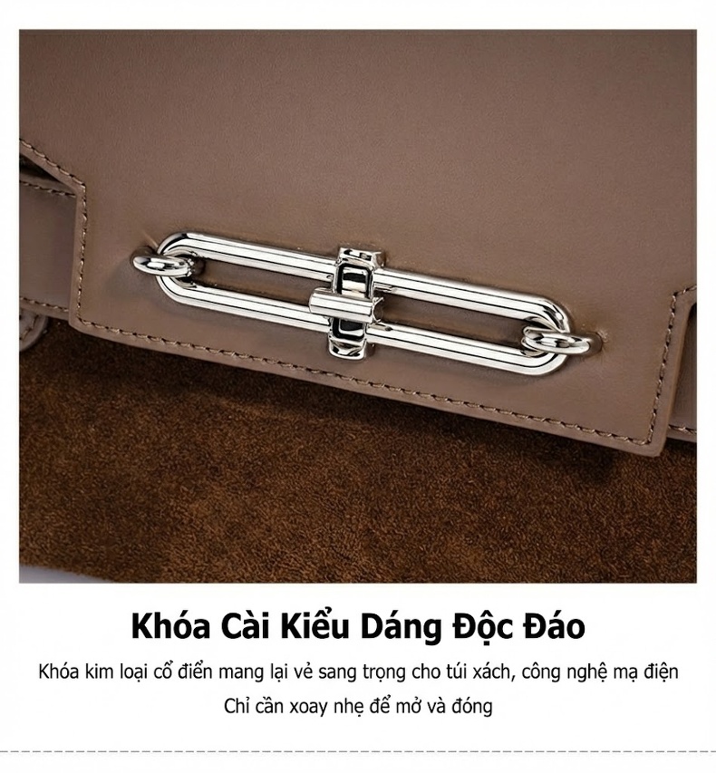Túi Kelly Da Thật Đeo Vai/Xách Tay Phong Cách Công Sở Màu Nâu, Đỏ Rượu chi tiết 13