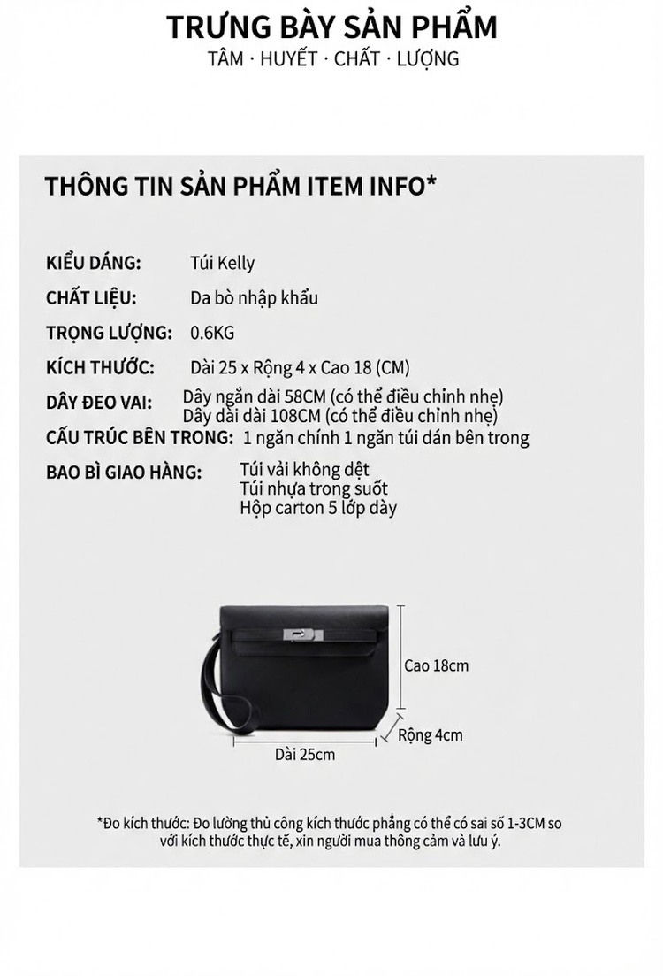Túi Kelly Đeo Vai/Kẹp Nách Da Thật Đa Năng Màu Nâu, Đỏ Rượu, Xám, Trắng... chi tiết 6