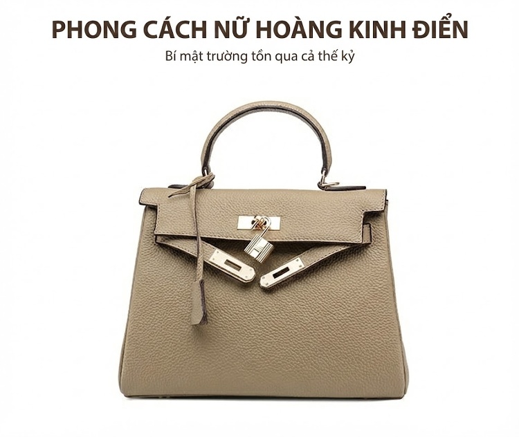 Túi Kelly Nữ Da Bò Cao Cấp, Túi Xách Tay, Túi Đeo Vai, Đeo Chéo Màu Nâu, Đen, Đỏ, Kem... chi tiết 8