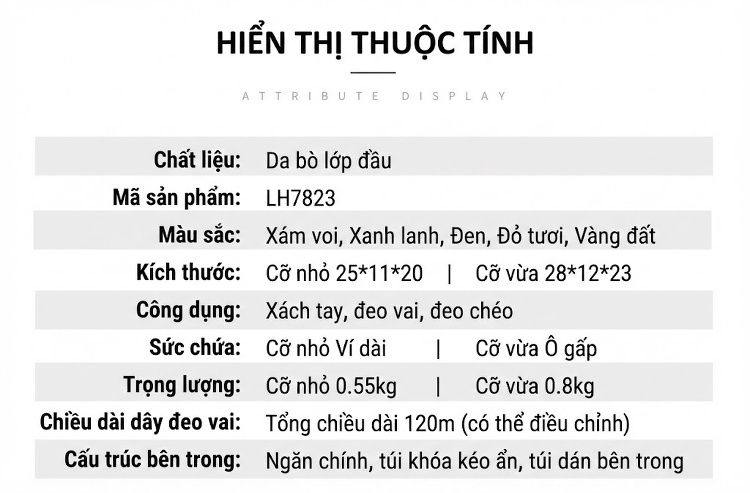 Túi Kelly Nữ Da Bò Cao Cấp, Túi Xách Tay, Túi Đeo Vai, Đeo Chéo Màu Nâu, Đen, Đỏ, Kem... chi tiết 13