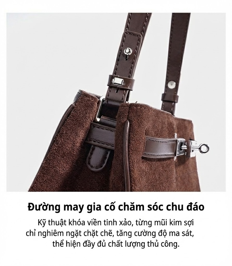 Túi Kelly Nữ Da Mờ Đeo Chéo Đeo Vai Dáng Kẹp Nách Sức Chứa Lớn Màu Nâu chi tiết 17