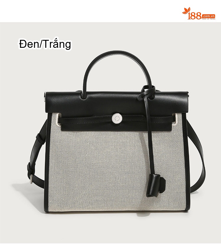Túi Kelly Nữ Vải Canvas Màu Trắng Kem, Nâu, Đen, Vàng chi tiết 18