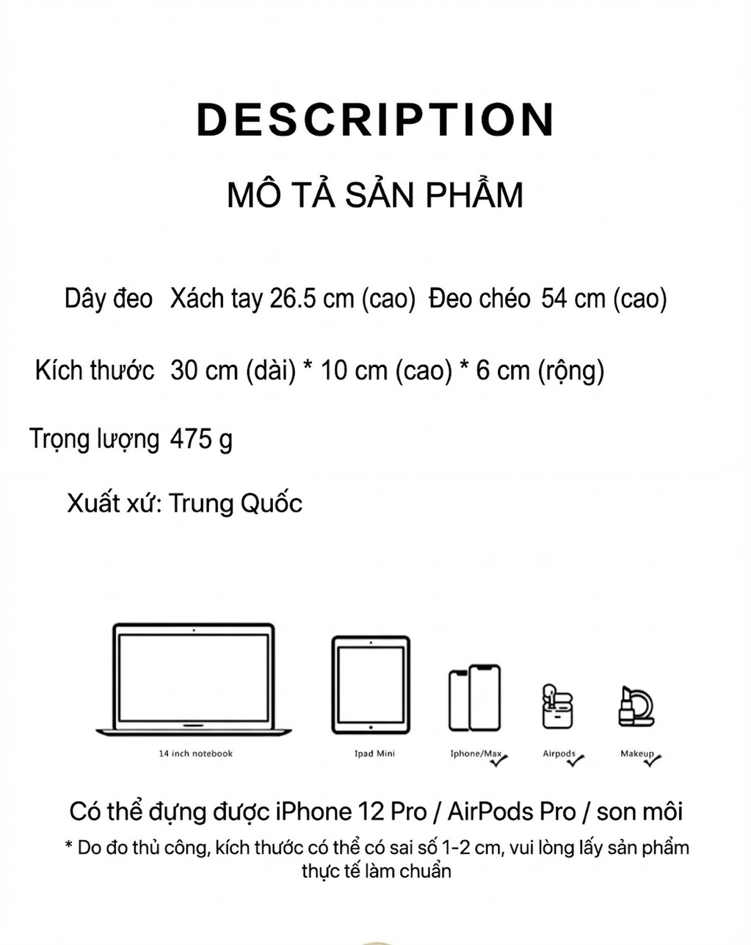 Túi Kẹp Nách Nữ Da Bò Pháp Kiểu Bánh Mì Đeo Vai, Túi Xách Nữ Đeo Chéo Màu Đen, Trắng Kem chi tiết 12