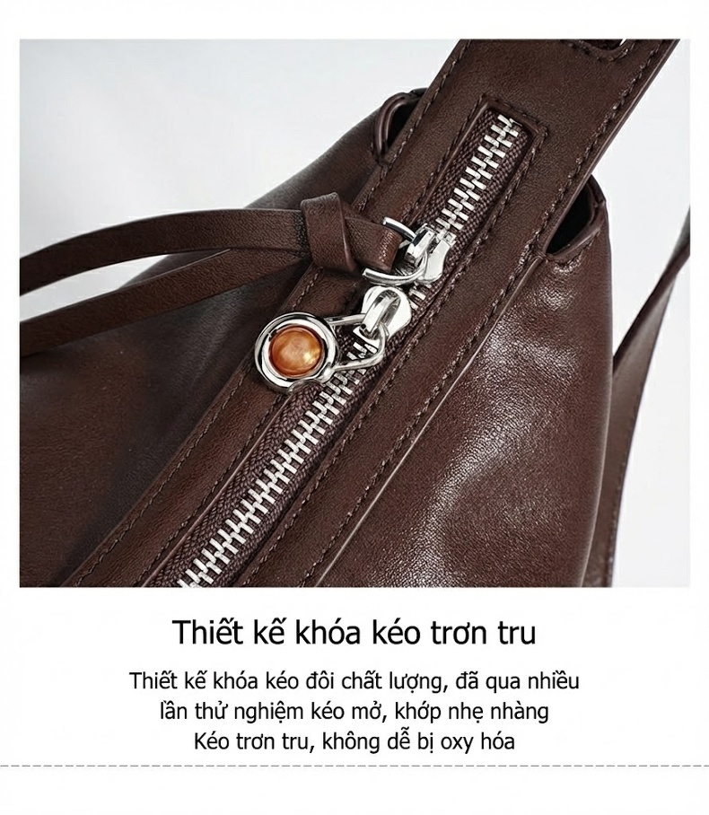 Túi Kẹp Nách Nữ Da Bò Trăng Khuyết Đeo Vai/Đeo Chéo Công Sở Màu Trắng, Nâu, Đen chi tiết 12