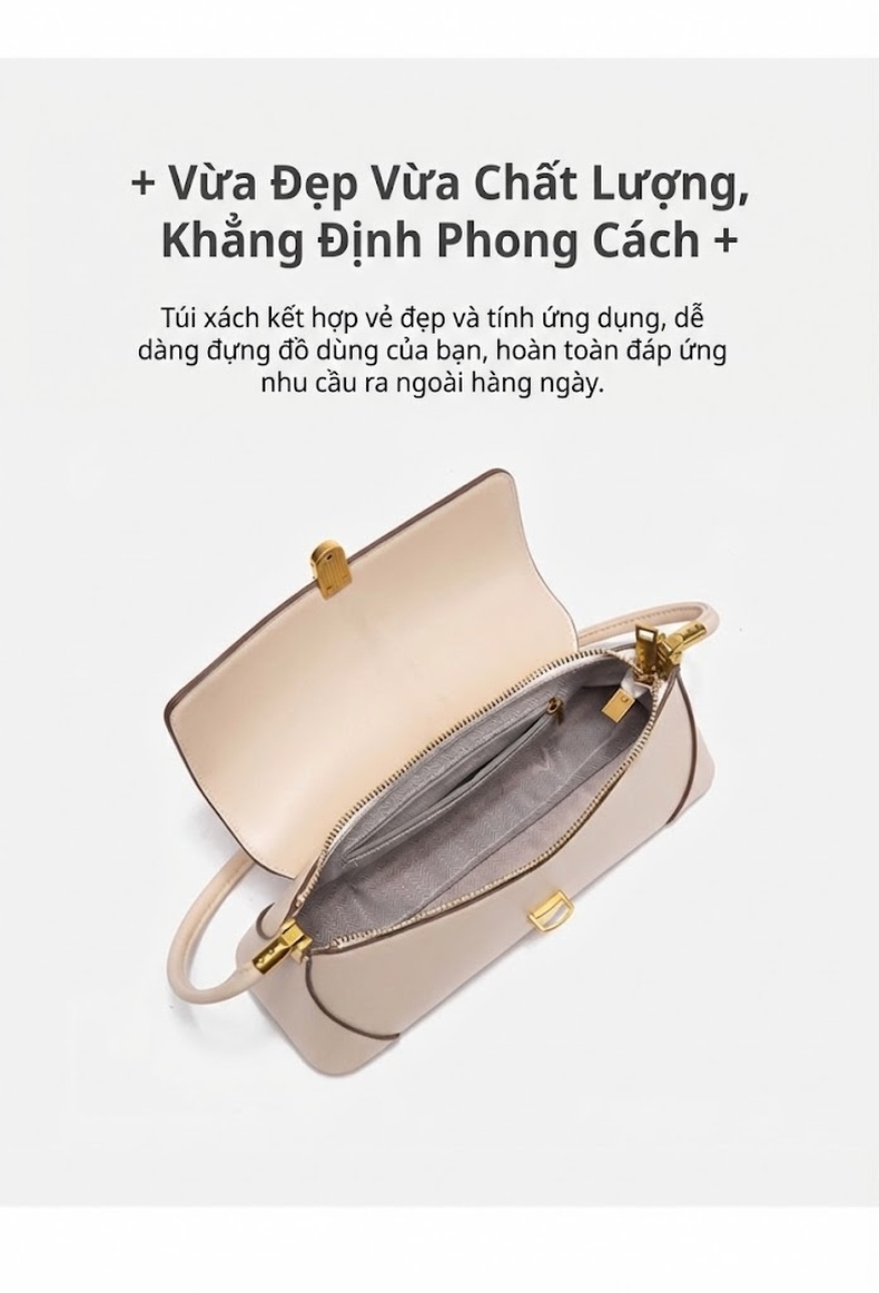 Túi Kẹp Nách Nữ Da Bóng Thiết Kế Đơn Giản Đeo Vai Màu Đen, Trắng, Nâu chi tiết 5