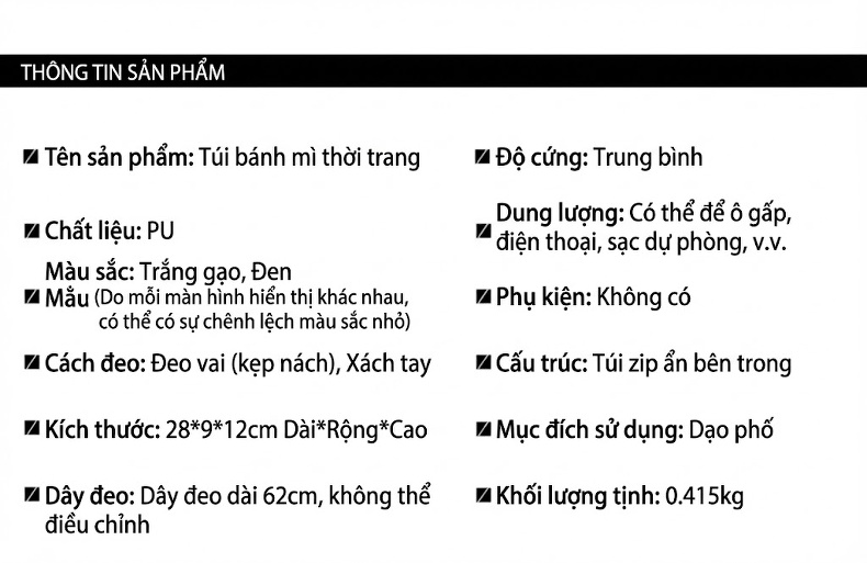 Túi Kẹp Nách Nữ Da Bóng Thiết Kế Đơn Giản Đeo Vai Màu Đen, Trắng, Nâu chi tiết 8