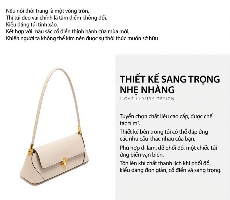 Túi Kẹp Nách Nữ Da Bóng Thiết Kế Đơn Giản Đeo Vai Màu Đen, Trắng, Nâu chi tiết 28