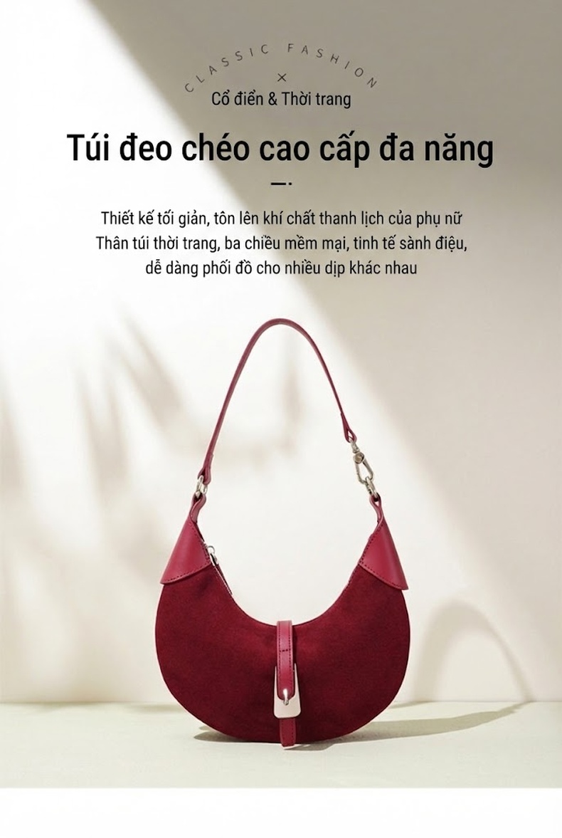 Túi Kẹp Nách Nữ Da Mờ Phong Cách Retro Màu Nâu, Xám, Đỏ chi tiết 1